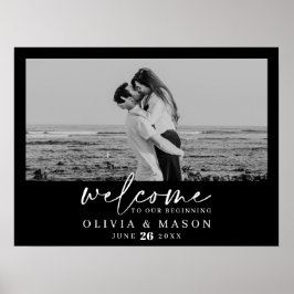 写真付きモダンスクリプト結婚式ウェルカムサイン ポスター