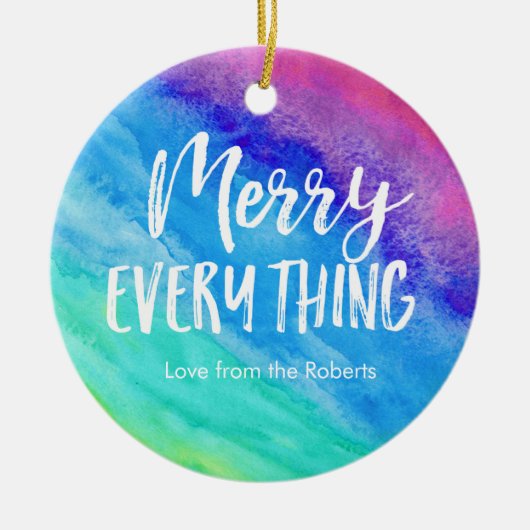 写真付きレインボークリスマスパーソナライズされた装飾品 セラミックオーナメント (正面)