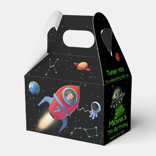 写真付きロケット | 誕生日エイリアンUFO宇宙飛行士 フェイバーボックス (正面サイド)