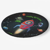 写真付きロケット | 誕生日エイリアンUFO宇宙飛行士 ペーパープレート (アングル)