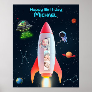 写真付きロケット   UFOエイリアン誕生日 ポスター
