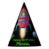 写真付きロケット | UFO誕生日エイリアン パーティーハット (正面)