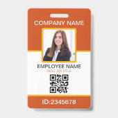 写真付き企業用従業員QRコードオレンジイエロー バッジ (正面)