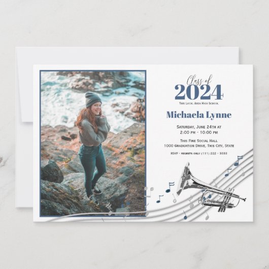 写真付き卒業トランペット行進バンド 招待状 (正面)