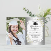 写真付き卒業パーティー – シルバーホワイト 招待状 (スタンド正面)