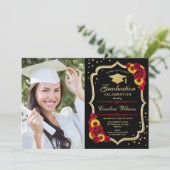 写真付き卒業パーティー – バラひまわり 招待状 (スタンド正面)