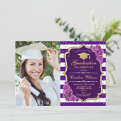 写真付き卒業パーティー – 紫の金ゴールド 招待状 (スタンド正面)