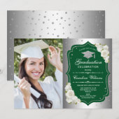 写真付き卒業パーティー – Silver Green 招待状 (正面/裏面)