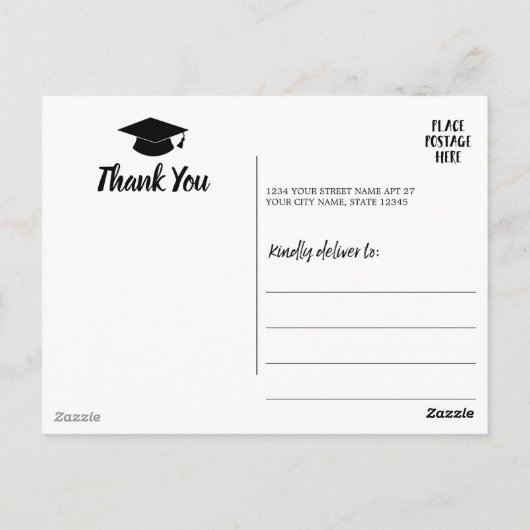写真付き卒業式感謝カード - ブラック ポストカード (裏面)
