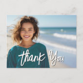 写真付き卒業式感謝カード - 白いスクリプト ポストカード (正面)