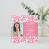 写真付き卒業式招待状 ピンクの花の渦巻き 招待状 (スタンド正面)
