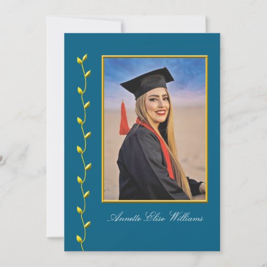 写真付き卒業発表のゴールドアイビーデザイン 案内状 (正面)