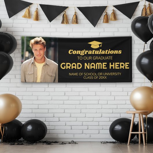 写真付き卒業祝い – ブラック金ゴールド 横断幕