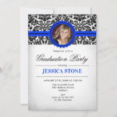 写真付き卒業 – 青王室の白黒 招待状 (正面)