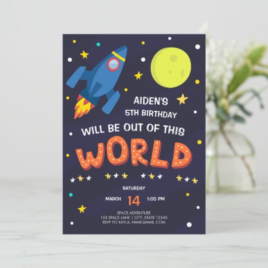 写真付き宇宙誕生日招待状 招待状 (スタンド正面)