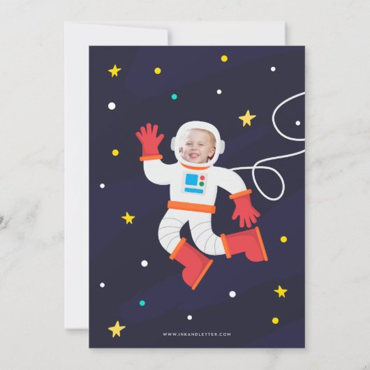 写真付き宇宙誕生日招待状 招待状 (裏面)