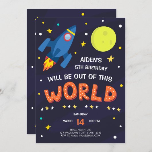 写真付き宇宙誕生日招待状 招待状 (正面/裏面)