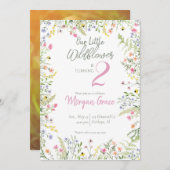 写真付き小さな野花誕生日パーティー 招待状 (正面/裏面)