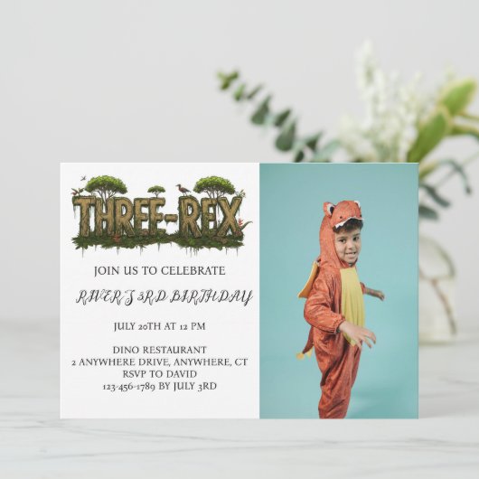 写真付き恐竜招待状パーソナライズされた 招待状 (スタンド正面)