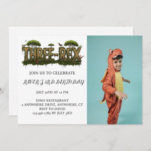 写真付き恐竜招待状パーソナライズされた 招待状 (正面/裏面)