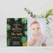 写真付き最初のブラックグリーンパイナップル招待状 招待状 (スタンド正面)