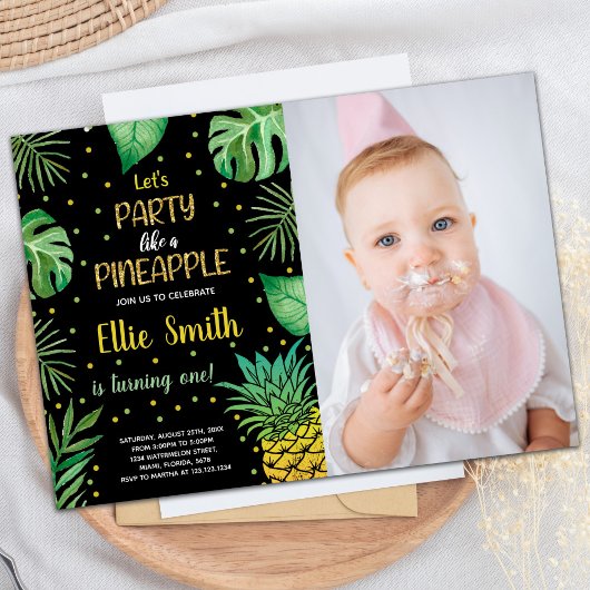 写真付き最初のブラックグリーンパイナップル招待状 招待状