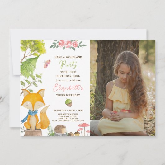 写真付き森林の狐の誕生日招待状 招待状 (正面)