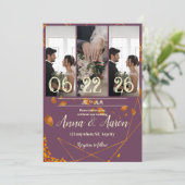 写真付き秋の結婚式招待状 | プラム、コッパー 招待状 (スタンド正面)