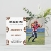 写真付き茶色のサッカー誕生日招待状 招待状 (スタンド正面)