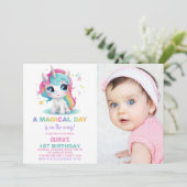 写真付き虹のユニコーン誕生日招待状 招待状 (スタンド正面)