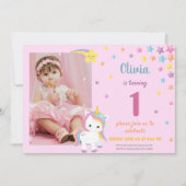 写真付き虹色ピンクユニコーンの招待状 招待状 (正面)