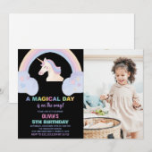 写真付き虹色ユニコーン誕生日招待状 招待状 (正面/裏面)