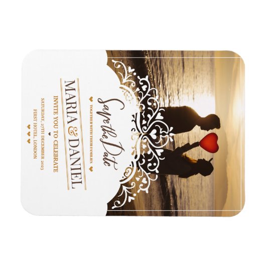 写真付き装飾結婚式招待状 マグネット (横)