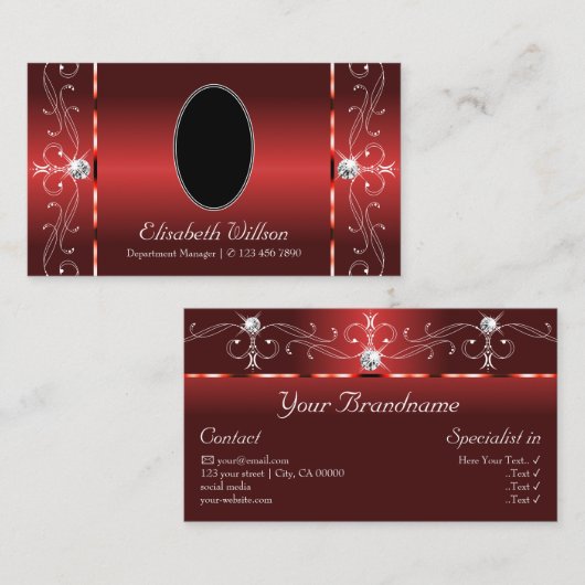 写真付き赤い四角い宝石が擦り付いた目 名刺 (正面/裏面)