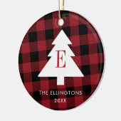 写真付き赤い格子縞モノグラムクリスマス装飾品 セラミックオーナメント (左)