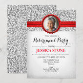 写真付き退職 – 赤シルバーホワイト 招待状 (正面/裏面)