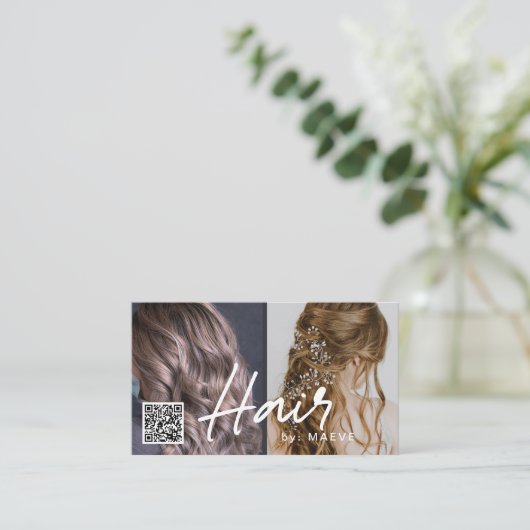 写真付き髪のQRコードスタイリッシュ名刺 名刺 (スタンド正面)