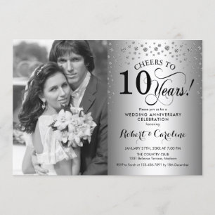 写真付き10周年結婚記念日 - シルバー 招待状