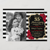 写真付き35周年 - ゴールド ブラック レッド 招待状 (正面/裏面)