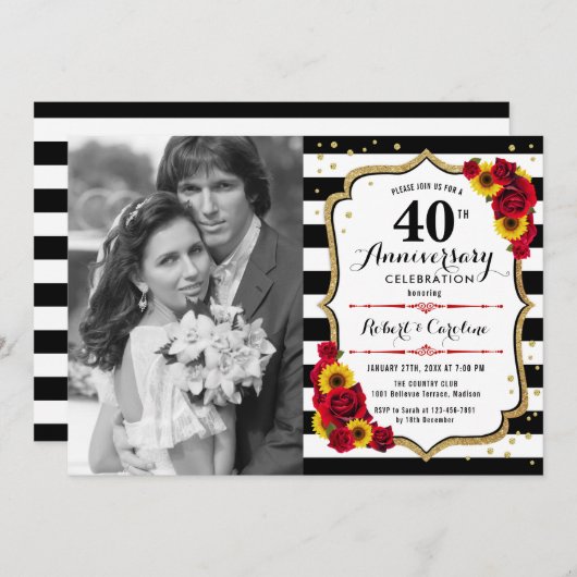 写真付き40周年記念 – ひまわりバラ 招待状 (正面/裏面)