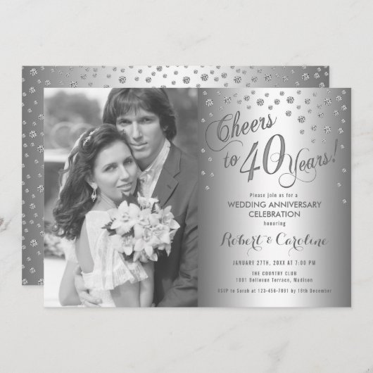 写真付き40周年記念 - ダイヤモンド シルバー 招待状 (正面/裏面)