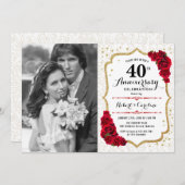 写真付き40周年記念 – Ruby Red金ゴールド 招待状 (正面/裏面)