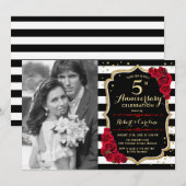 写真付き5周年記念 - ゴールド ブラック レッド 招待状 (正面/裏面)
