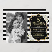 写真付き5周年記念 - ゴールド ブラック 招待状 (正面/裏面)