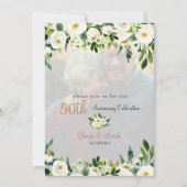 写真付き50周年記念パーティー ホワイトフラワー 招待状 (正面)