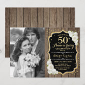写真付き50周年記念 - 素朴な木 招待状 (正面/裏面)