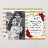 写真付き50周年記念 – 赤金ゴールド白 招待状 (正面/裏面)