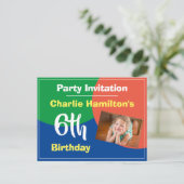 写真付き6歳誕生日パーティー招待状 ポストカード (スタンド正面)