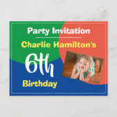 写真付き6歳誕生日パーティー招待状 ポストカード (正面)