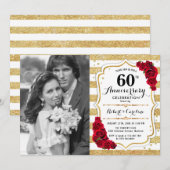 写真付き60周年記念 - ゴールド ホワイト レッド 招待状 (正面/裏面)